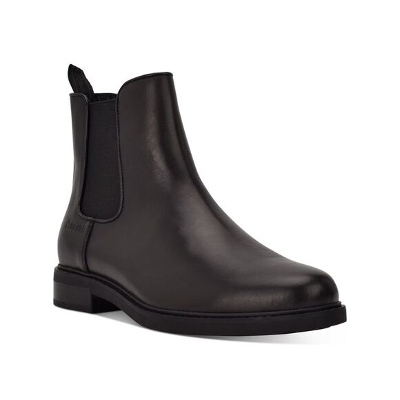 NWT CALVIN KLEIN Mens Black Pull Tab Fenwick Round Toe Block Heel Chelsea 7.5 M - Picture 1 of 5